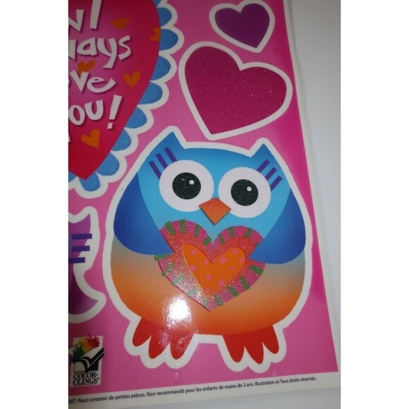 Valentine's Color Clings 11 Ct. Owl Always Love You Heart Glitter Window Decor - Picture 6 of 6
